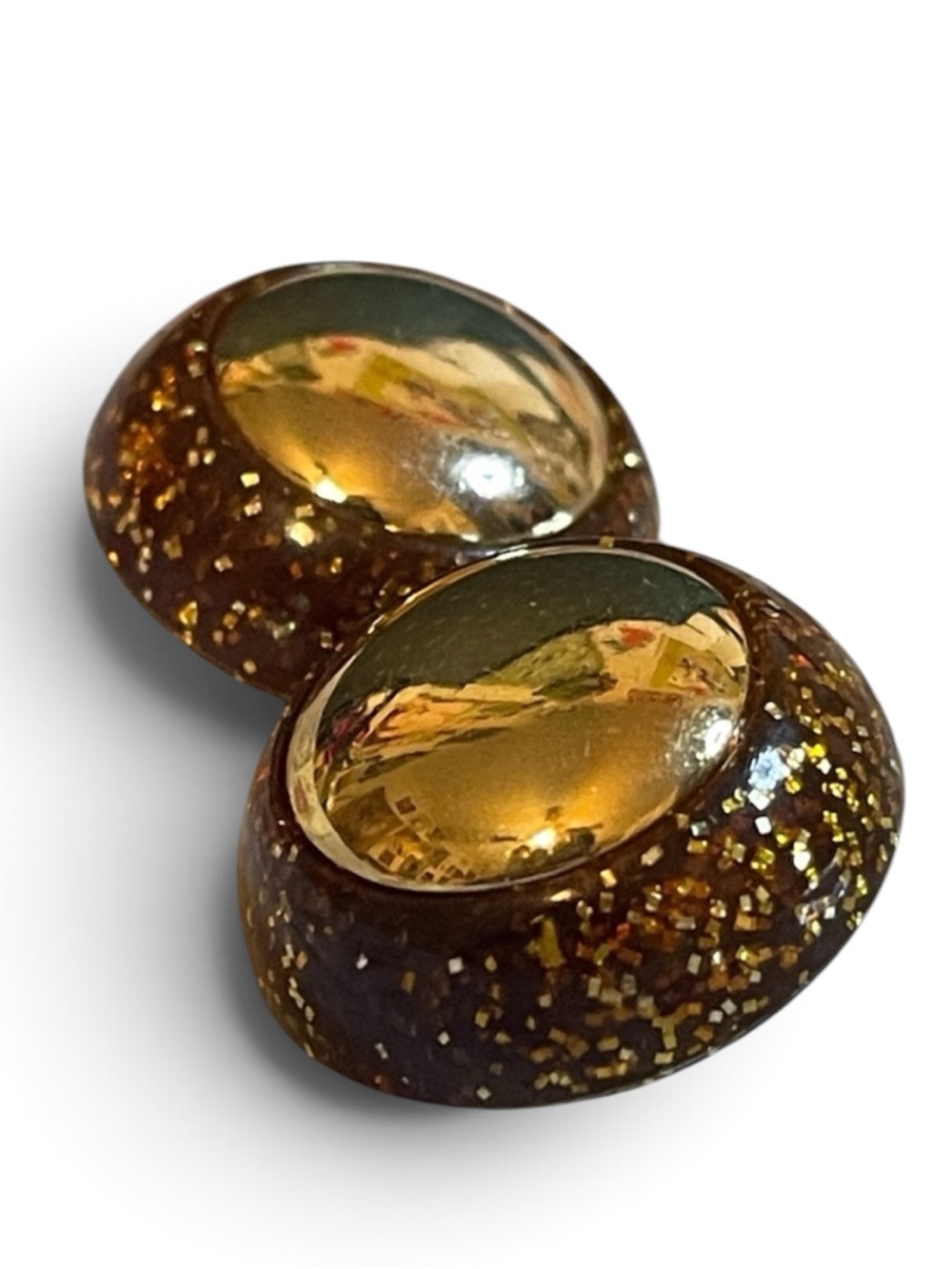 1950’s W. Germany Glitter Lucite Dome Clip On Earrings